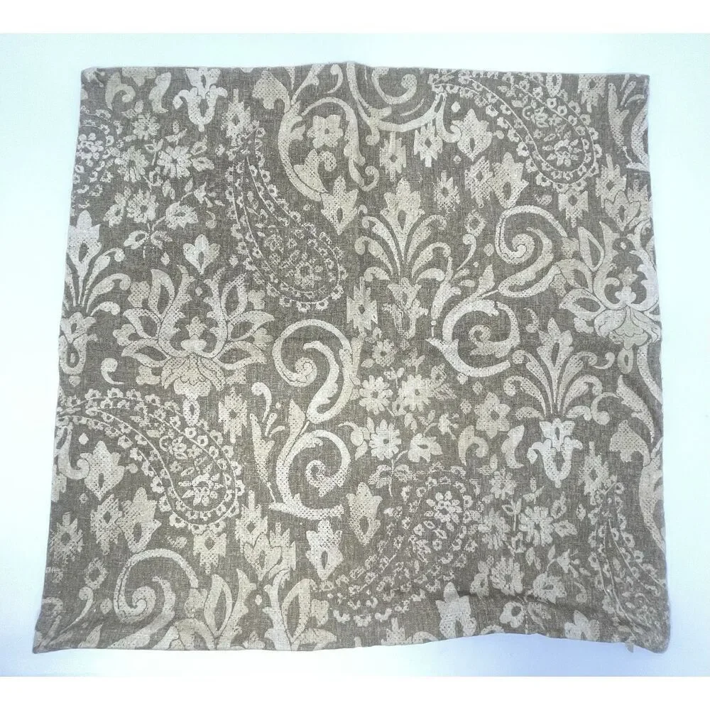 Pottery Barn 20x20” Square Accent Pillow Paisley Linen Blend Beige Tan Brown